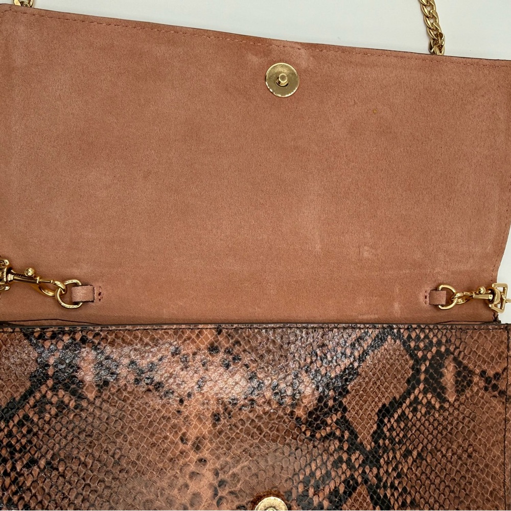 Ann Taylor Genuine Suede Snake Print Convertible Clutch Gold Chain - NWT - Picture 6 of 14